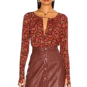 Free People Brown Floral Keyhole Bodysuit